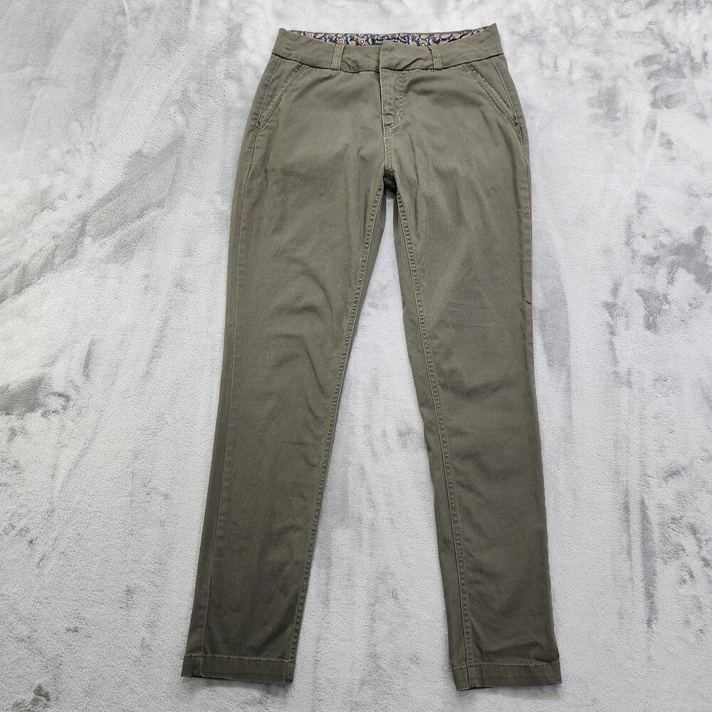 Dictionary Pants Women's 2/26 Green Eva Slim Straight Leg Mid Rise Chino Stretch